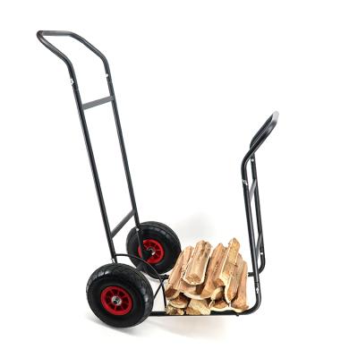 China Haorui Easy Mobile Firewood Cart With Large Wheels Chimney Firewood Rack Fire Log Rack for sale