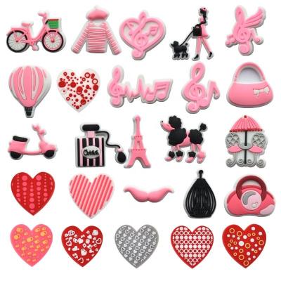 China Clog Charm Popular Heart PVC Slipper Accessories Clogs Soft Shoe Charms Sexy Girl Pink Valentine Croc Charm for sale