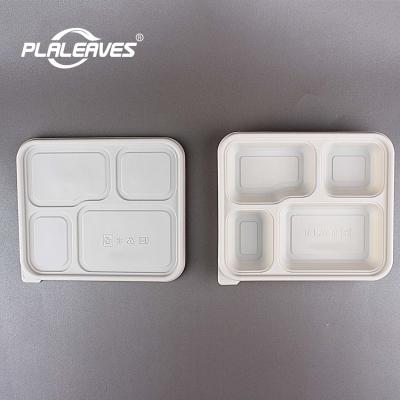 China PLALEAVES Biodegradable Eco Friendly Microwave Safe Disposable Take Away Four-grid Lunch Box PLA Biodegradalbe Food Containers for sale