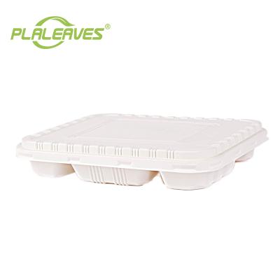 China Minimalist PLALEAVES Lunch Box Disposable Fast Food 4 Compartments Cornstarch Eco Friendly Food Container For Restaurant for sale