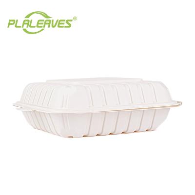 China Eco-Friendly PLALEAVES Minimalist Biodegradable Cornstarch 1000ml Disposable Clamshell Lunch Box For Takeaway Fast Food Packaging for sale