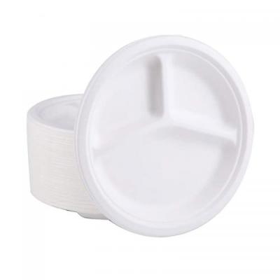 China Customized Disposable Eco-friendly Biodegradable Disposable Biodegradable Dishes 9 Inch Round Compartment Sugarcane Bagasse Disposable Dishes for sale