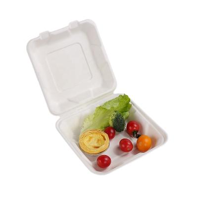 China PLALEAVES Biodegradable/Microwavable/Waterproof and Oilproof Disposable Clamshell Food Container Diodegradable Bagasse Take Out Lunch Packing Boxes for sale