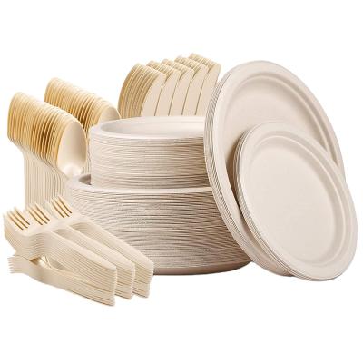 China OEM Simple Modern Disposable Biodegradable Tableware Set 7 Inch Sugarcane Bagasse Cutlery For Restaurant for sale