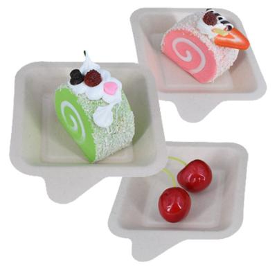 China Customized Disposable Eco-friendly Biodegradable Bagasse Square Candy Cane Cake Tray For Home Or Picnic for sale