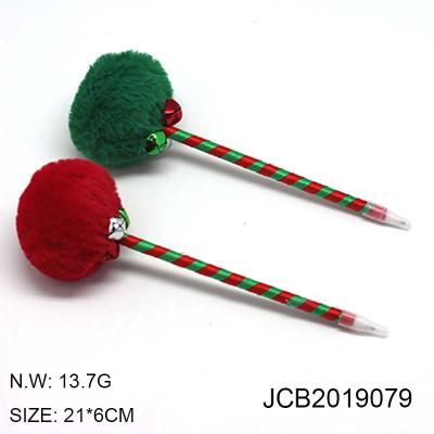 China Promotional Pen Custom Design Low Price Christmas Fur Ballpoint Pen With Bell For School Novelty Stationery Promotion Pen for sale