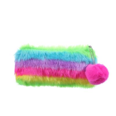 China Large Capacity Stationery Bag Student Pencil Bag Rainbow Fur Cosmetic Storage Gift Storage Bag Kawaii Stationery Pencil Case Buggy Plush for sale