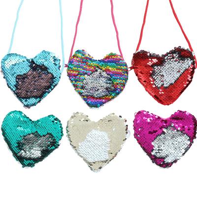 China Fashion Children's Coin Purse Love Lanyard Shoulder Crossbody Bag Kindergarten Sequined Kids Cross - Small Body Wallet For Child for sale