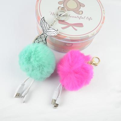 China Plush POMPOM KEY CHAIN ​​WITH USB CHARGER KEY CHAIN ​​WITH PHONE CHARGER for sale