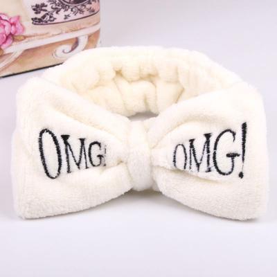 China Fashion New OH MY GOD Letter Coral Fleece Wash Face Bow Headbands For Women Girls Headbands Headwear Hair Bands Turban Hair Accessories for sale