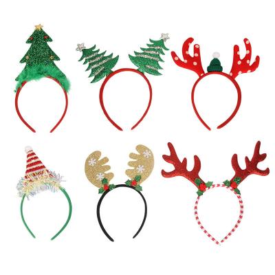 China Cute Ring Fabric Christmas Tree Headband Hair Accessories Cartoon Christmas Antlers Headband Holiday Christmas Dress Up for sale