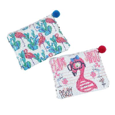 China Fuzzy Ball Pendant Cosmetic Bag Sequins Coin Bag Flip Sequins Coin Purse Fashion Cartoon Kawaii Colorful Mermaid Pencil Bag for sale