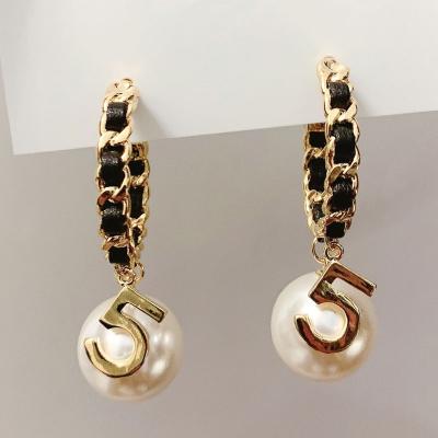 China Fashionable Vintage Channel Earring Luxury Design G Rope Pearl Circle 5 Handmade Hoop cc Stud Earrings Jewelry Women Sets for sale