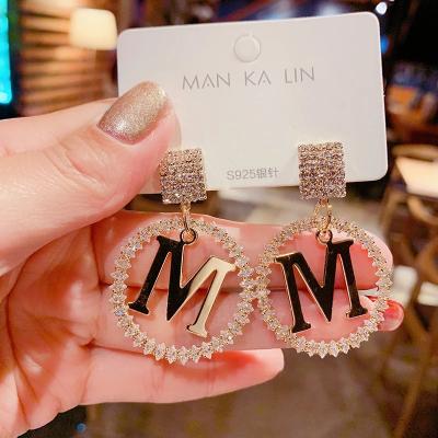 China 2021 New Vintage Fashion Personality Drop Earrings Women Korean Crystal Letter Pendant cc Earring Girls Party Jewelry Accessories Gifts for sale