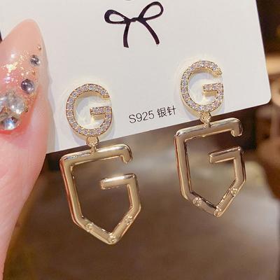 China Big Letter G Crystal Drop Earrings Women Cuff Jewelry Geometric Rhinestones CLASSIC fashion cc dangle earring statement jewelry gift sets for sale