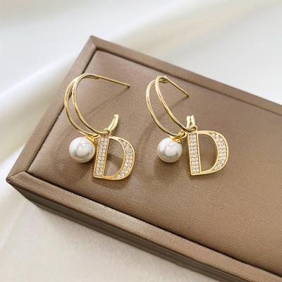 China TRENDY 18K Sliver Gold Vintage 925 Women Earrings CC Plated Bling Designer Crystal Rhinestone Initial Letter G Drop Earrings For Party for sale