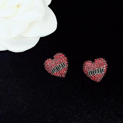 China TRENDY red rhinestone c c heart letter c d earrings women with letters g earrings for women ear stud girl brand design luxury vintage for sale