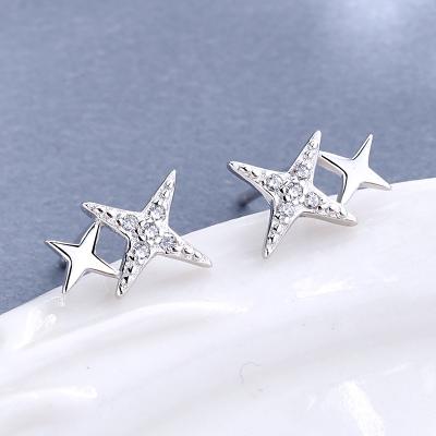 China TRENDY Elegant Twinkle Star Jewelry 925 Sterling Silver Bling Cubic Zirconia Double Star Stud Earrings for sale