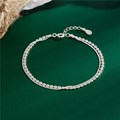 China Nickel Free Lead Free Silver Chain Bracelet Double Layer Minimalist S925 925 Sterling Silver Bracelet For Women Girls for sale