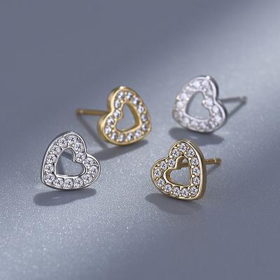 China Delicate Lead Free 925 Nickel Free Sterling Silver Earrings Jewelry Heart Shape Cubic Zircon CZ Stud Earrings For Female Women for sale