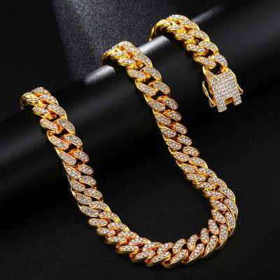 China Luxury Jewelry Lead Free Nickel Free Bang Iced Out Crystal Cuban Chain Hip Pop Miami Cuban Necklace For Men for sale