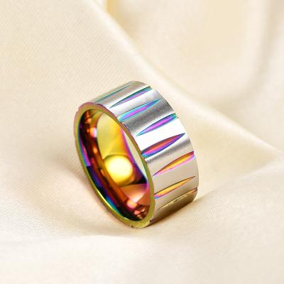 China Newest Men's Jewelry Multi Color Titanium Steel Band Rings Lead Free Nickel Waterproof Stainless Steel Geometric Rings for sale