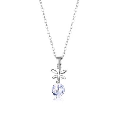 China Best Selling Lead Free Nickel Free Crystal Dragonfly Necklace Stainless Steel Zircon Pendant Necklace for sale