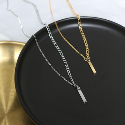 China Lead Free Asymmetric Nickel Free 18k Gold Plated Stainless Steel Link Chain Necklace Stainless Steel Bar Pendant Necklace for sale