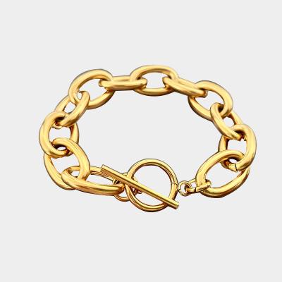 China Amazon Hot Popular Nickel Free Lead Free 18k Gold Plated OT Clasp Bracelet Stainless Steel Chunky Link Chain Bracelet for sale