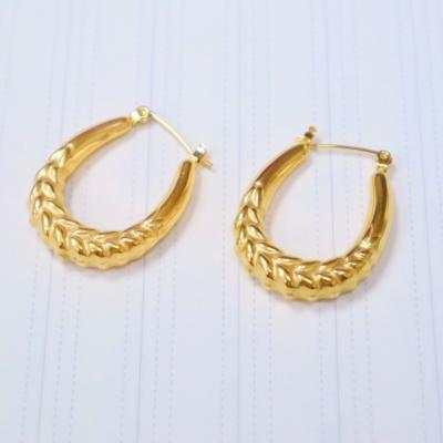 China Lead Free Nickel Free Stainless Steel Elegant Classy Wheat Textured Hoop Earrings Stainless Steel U Shape Circle Earrings for sale