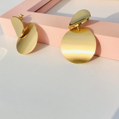 China Jewelry Gold Tone Big Round Stainless Steel Nickel Free Lead Free Exaggerated Earrings Double Layer Mental Disc Earrings for sale