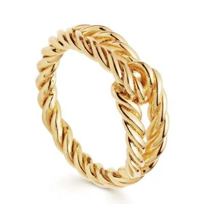 China Nickel free; Vintage 14K Lead Free Gold Plated Stackable Twist Chain Ring Stainless Steel Knot Finger Ring Jewelry for sale