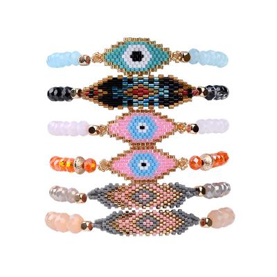 China CLASSIC Handmade Braided Crystal Beads Eyes Shaped Bracelet Multi Colored Color Beaded Evil Eyes Bracelet for sale