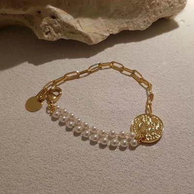 China Nickel free; Lead Free Korean Baroque Gold Plated Vintage Bead Chain Coin Charm Bracelet Bead Bangle For Women Jewelry for sale