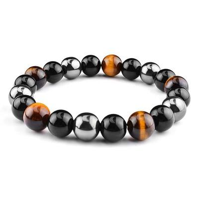 China Tricolor Yellow Men Tiger Eye Beads Bracelet For High Quality Hematite Healing Energy Bracelet Lead Free Nickel Free Bead Bracelet for sale