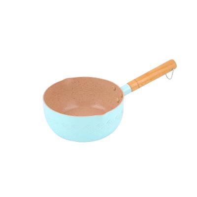 China Viable Hot Sale Aluminum Nonstick Cookware Amazon Milk Pan Sauce Pot With Wooden Blue Handle for sale