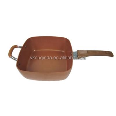 China Sustainable copper square saucepan 24cm with glass lid, frying basket and steam roast rack, detachable handle for sale