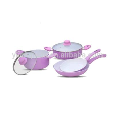 China Sustainable 6 Pcs Custom High Quality Aluminum Cookware Set With Ceramic Coating In Pink Color for sale