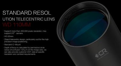 China Standard Resolution Telecentric Optical Lens WD 110MM for Industrial Camera for sale