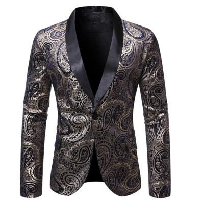 China 2020 New Men's One Button Golden Print Breathable Suit Tops Split Dress Suit Wholesale for sale