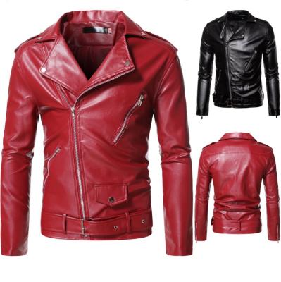 China Waterproof 2020 European and American style men's leather jacket with lapel and diagonal zipper for sale