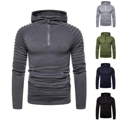 China Breathable Pleat Design Long Sleeve Pullover Solid Sweatshirt Hoodie Men's Casual Sweater for sale