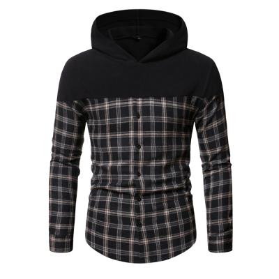 China 2020 Autumn New Men's Breathable Hooded Long Sleeve Casual Wear Men's Plaid Panel Pullover Button Embellishment Sweatshirt for sale