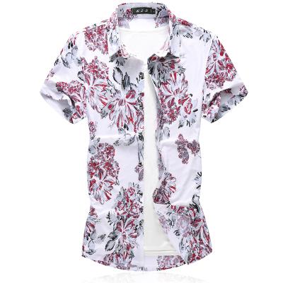 China Wholesale Men's Mercerized Flower Shirt Cotton Breathable Men's Big Sleeve Beach Shirt Short Elastic Stain Wear for sale