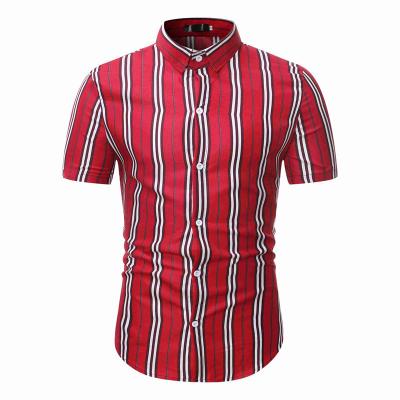 China Breathable Mens Short Sleeve Striped Shirt Summer Mens Casual Big Lapel Shirt for sale