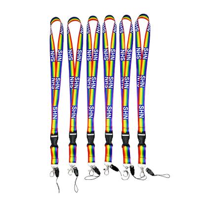 China Lanyard Webbing College Custom Polyester Blank Wrist Strap Festival Colorful Simple Phone Decoration Dye Sublimation Rainbow Lanyard Flat Strap for sale