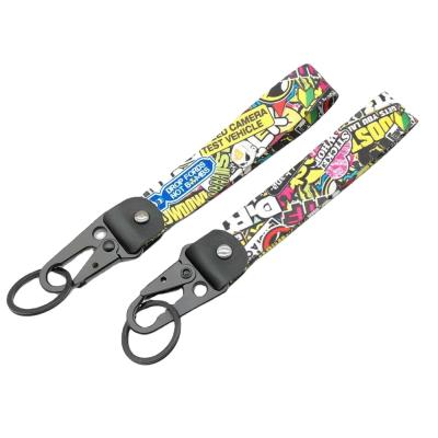 China Promotion heat transfer carabiner car short motorcycle strap silkscreen car store promotion gift short nylon lanyard for sale