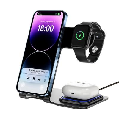 China Desktop Wireless Charger Station Y9 Aluminum Alloy 3 In 1 Wireless Charger Phone Holder All In One Fast Qi Wireless Charger Stand For for sale