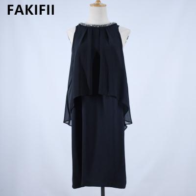 China Anti-wrinkle Fakifii 2022 Summer Black Fashion Custom Design Chiffon Women's Dresses With Beading Plus Size Casual Women's Dresses for sale