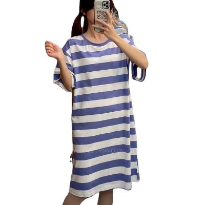 China Breathable Pure Cotton Thin Short Sleeves Ladies Nightgown Summer Loose Size Dress for sale